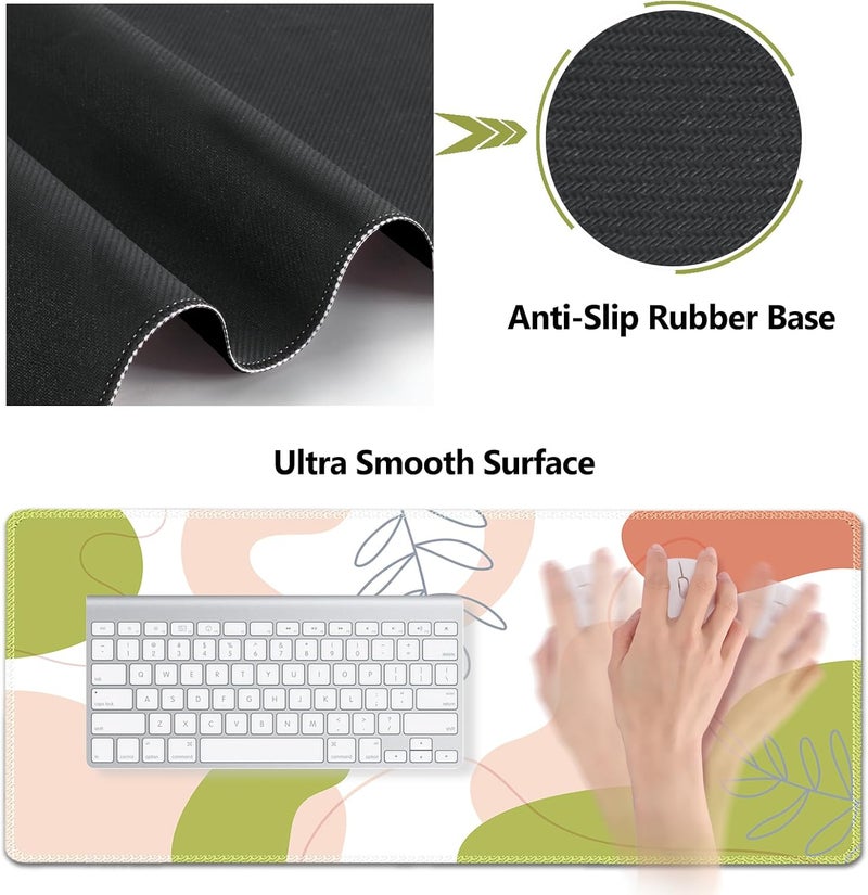 AIMSA Keyboard & Mouse Pad Set, Extended Desk Mat + Ergonomic Mouse & Keyboard Wrist Rest Support, 35x15.7in Abstract Green Pink Art - Image 4